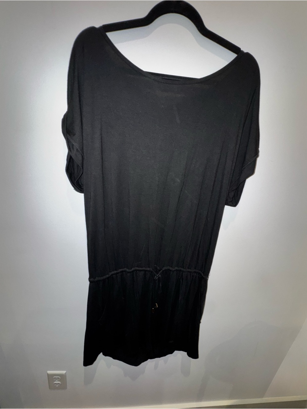 Black Drawstring-Waist Jumpsuit Romper for Women